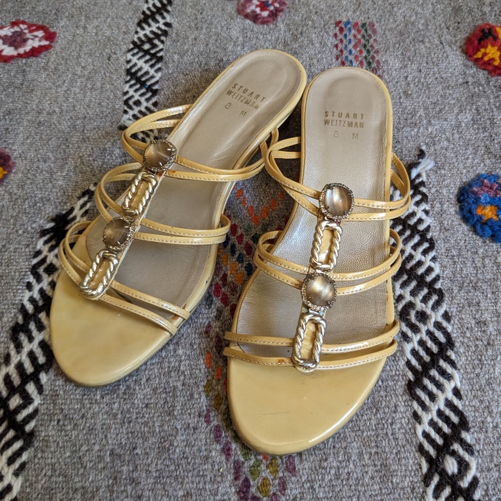 Stuart Weitzman yellow jeweled flat sandal